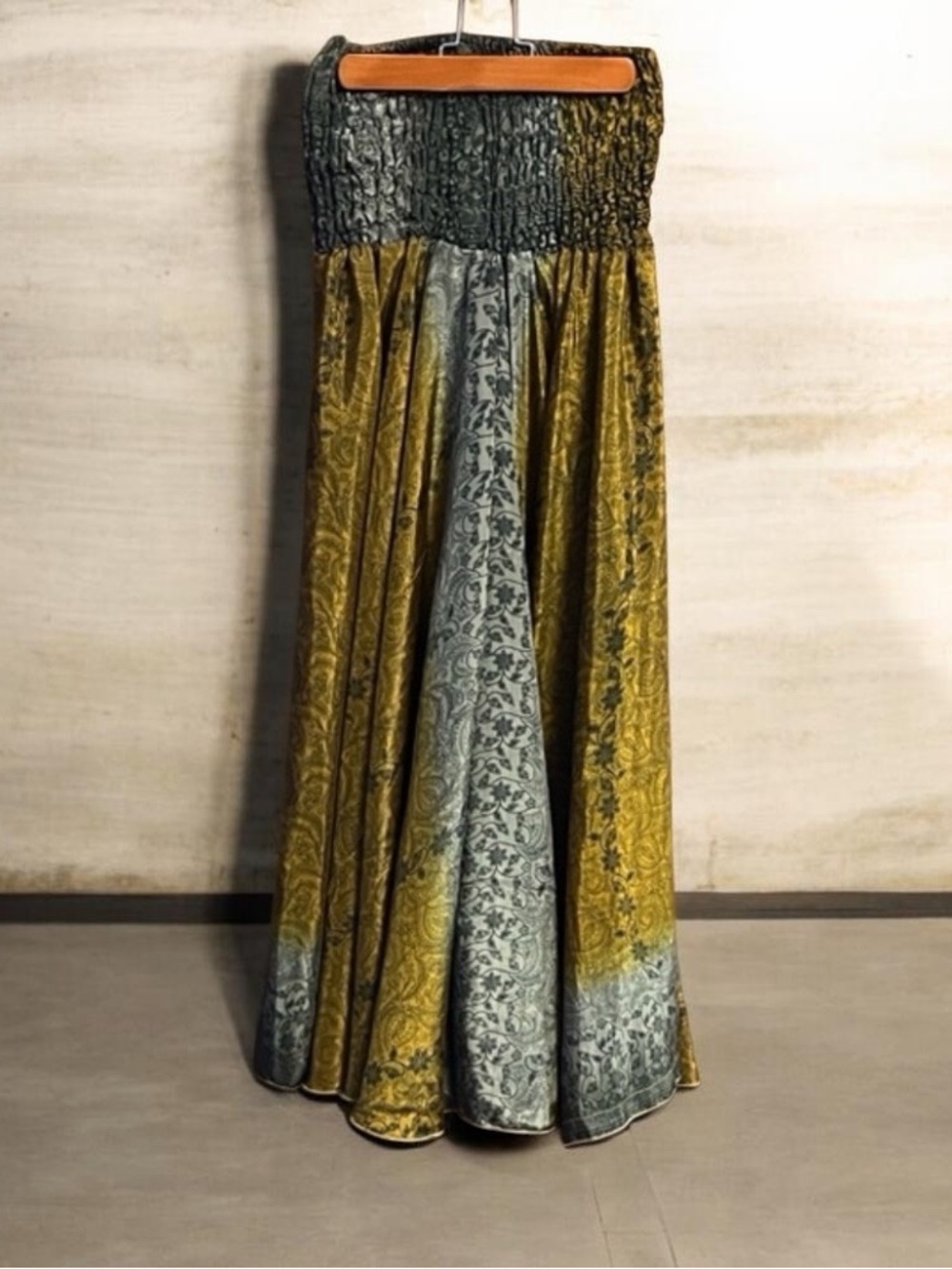 Silk blend bronze gold + silver wide leg palazzo pants